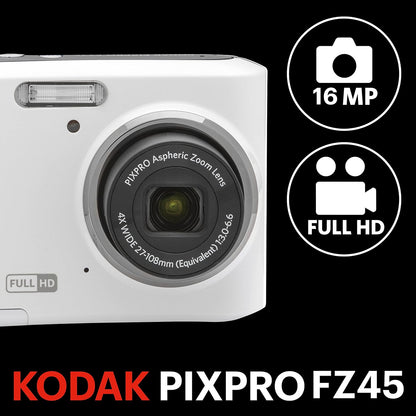 PIXPRO Friendly Zoom FZ45-WH 16MP Digital Camera with 4X Optical Zoom 27Mm Wide Angle and 2.7" LCD Screen (White)