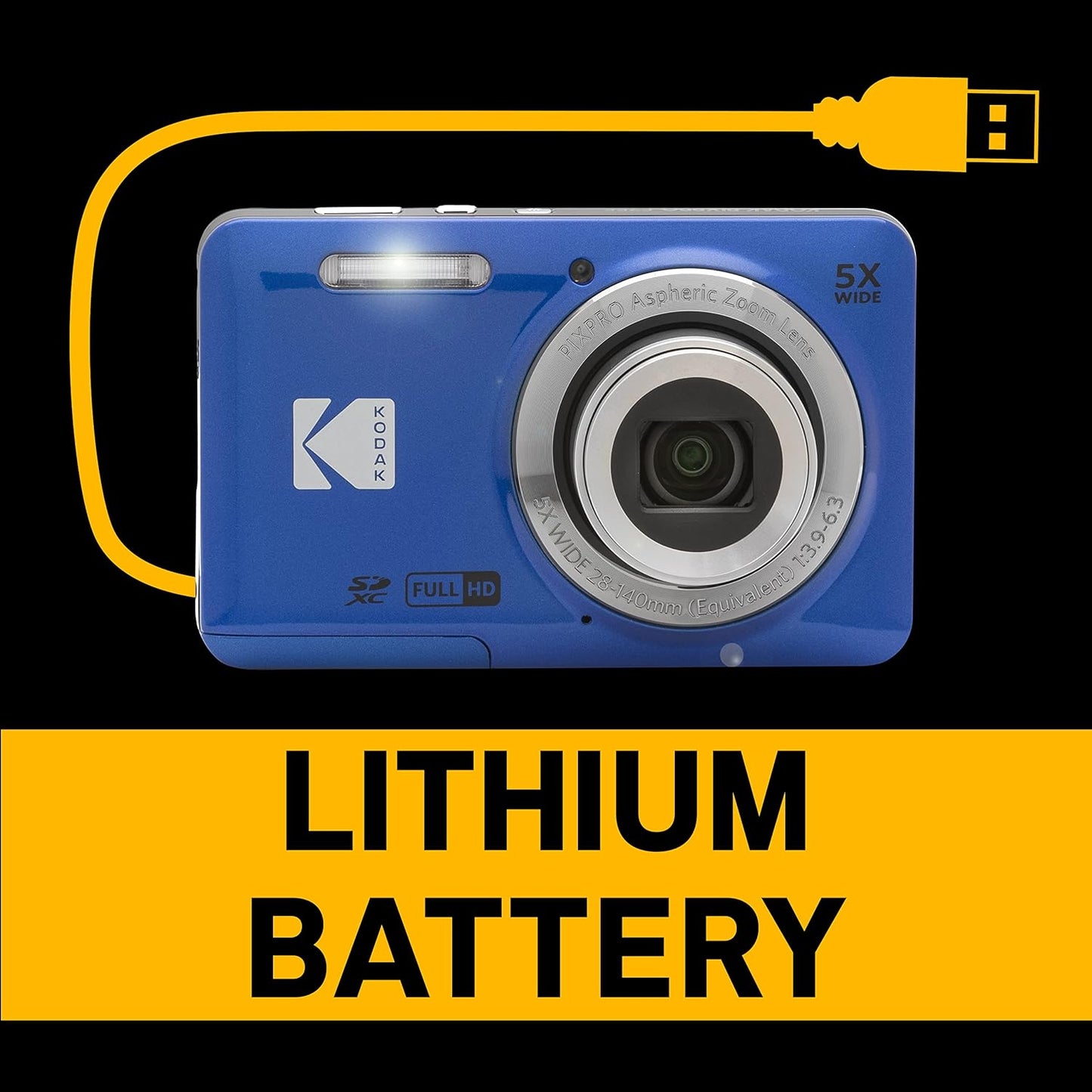 PIXPRO FZ55-BL 16MP Digital Camera 5X Optical Zoom 28Mm Wide Angle 1080P Full HD Video Li-Ion Battery 2.7" LCD Vlogging Camera (Blue)