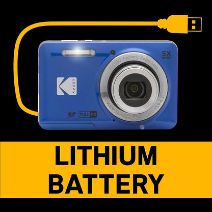PIXPRO FZ55-BL 16MP Digital Camera 5X Optical Zoom 28Mm Wide Angle 1080P Full HD Video Li-Ion Battery 2.7" LCD Vlogging Camera (Blue)