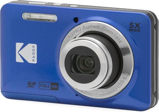 PIXPRO FZ55-BL 16MP Digital Camera 5X Optical Zoom 28Mm Wide Angle 1080P Full HD Video Li-Ion Battery 2.7" LCD Vlogging Camera (Blue)