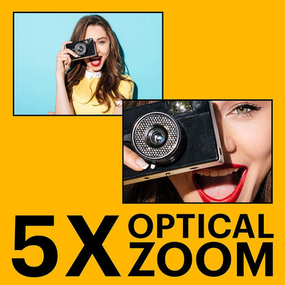 PIXPRO FZ55-BK 16MP CMOS Sensor Digital Camera 5X Optical Zoom 28Mm Wide Angle 1080P Full HD Video 2.7" LCD Vlogging Camera (Black)